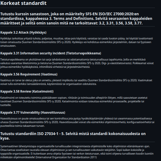 H1 - Korkeat standardit